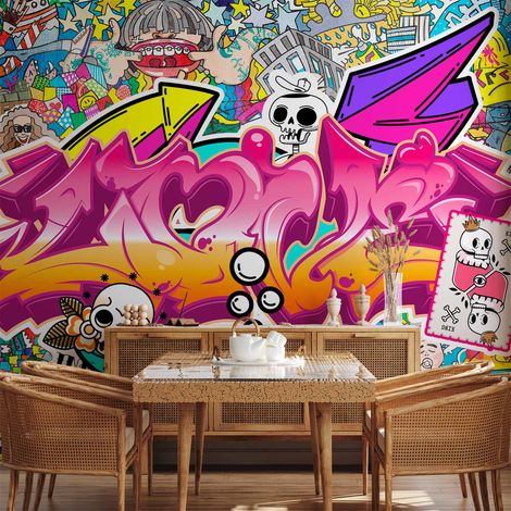 Fotomural - Arte callejero - mural de graffiti urbano abstracto y colorido con inscripción (1/5)