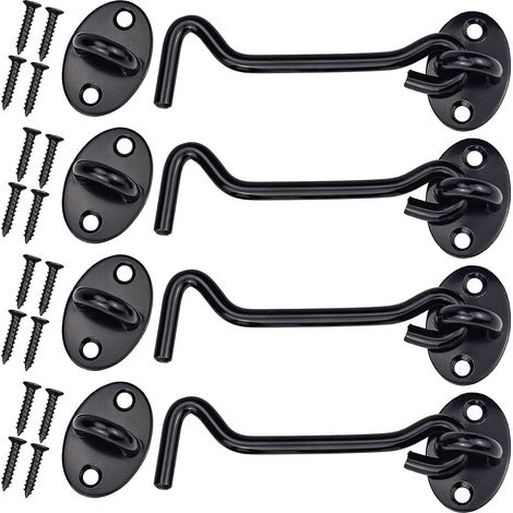 GROOFOO Crochets de cabine en acier inoxydable,4 pièces crochets tempête avec illet Crochets de fenêtre Helter Locking Serrure de porte avec 16 pièces de vis de montage Boulon de porte à 8 illets (noi (1/5)