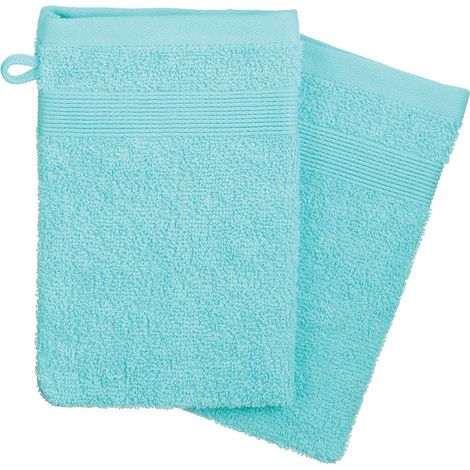 2er-Set Waschhandschuhe - Baumwolle 450 g/m² - aquablau 15 × 21 cm