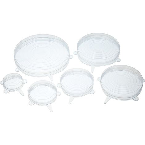 KitchenCraft Set di 6 Coperchi flessibili in silicone per alimenti, trasparenti