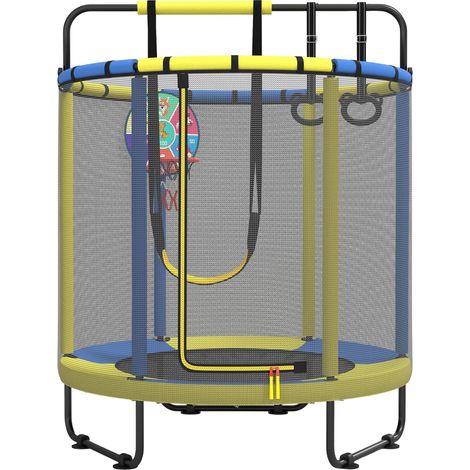 Trampoline intérieur pour enfants, avec panier de basket, balançoire, anneau de traction, convient intérieur et extérieur, cadeau anniversaire (1/5)