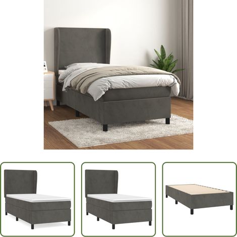 vidaXL Matratzenauflage - Boxspringbett mit Matratze Dunkelgrau 90x200 cm Samt (1/5)