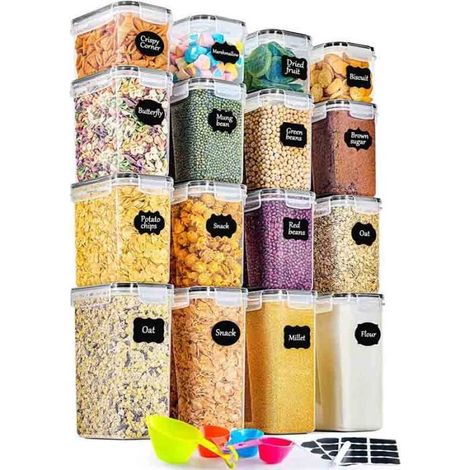 4L Boite de Rangement Cuisine Lot de 6, Bocaux Hermetiques Alimentaires en Plastique Scellée avec Couvercle, pour Stocker Les Cereal (1/4)