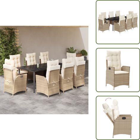 Coussin de siège - vidaXL Ensemble à manger de jardin et coussins 9 pcs beige Poly rotin - Coussin de dossier