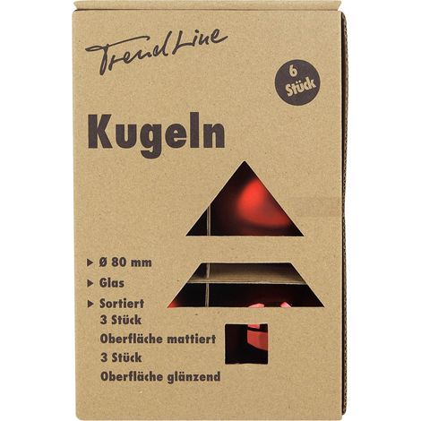 TrendLine Christbaumkugeln 6 Kugeln Ø 8 cm Glas Rot Weihnachtskugeln Weihnachten