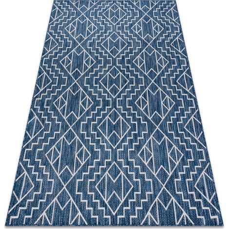 Alfombra sisal SION Geométrico, diamantes 21778 Tejido plano azul oscuro / ecru blue 180x270 cm