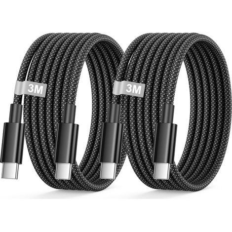Cable USB C 3M/Lot de 2, 60W Câble USB C Charge Rapide pour iPhone 16 15 (1/5)