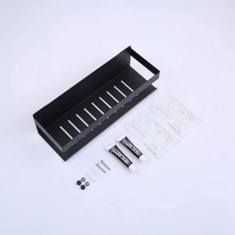 Tablette de douche auto-adhésive – Acier inoxydable S304 – Noir mat 30cm – Installation sans perage – Résistante à la co (1/5)