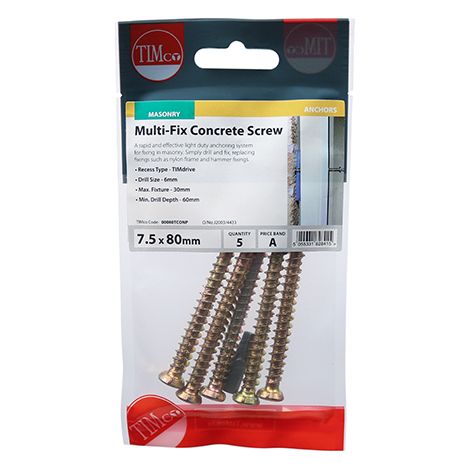 TIMCO Concrete Screws Flat Countersunk Gold - 7.5 x 60