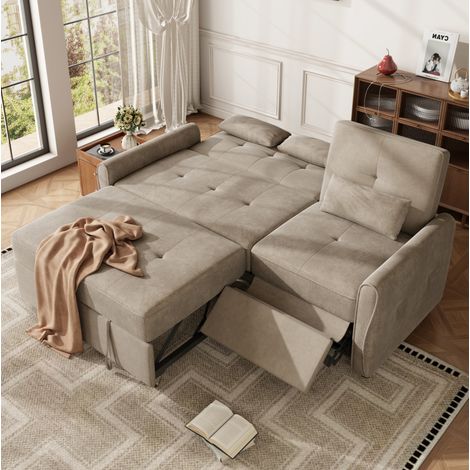 Sofá cama 3 plazas 176/148/83 cm marrón de chenilla, extensible con respaldo regulable (1/5)