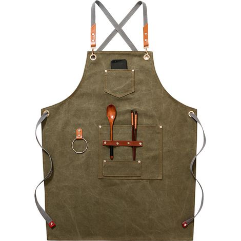 (Grün) Hochwertige Cowboy-Schürze mit Taschen für Friseure, Maler, Gärtner und Haarstylisten für Damen und Herren