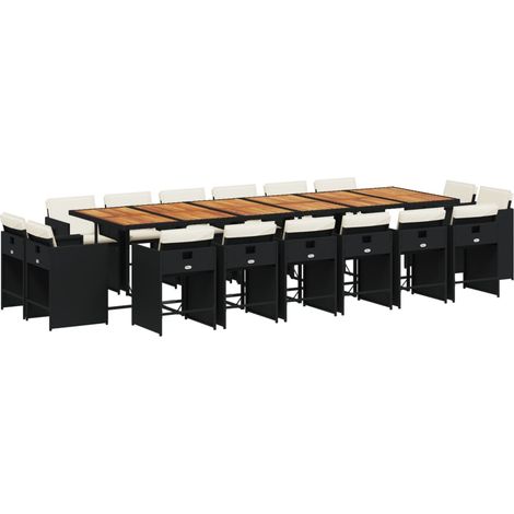 vidaXL Set da Pranzo da Giardino 17 pz con Cuscini Nero in Polyrattan