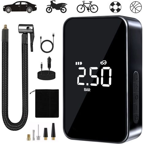 Portable Air Compressor, 6000mAh Mini Electric Inflator, 150PSI Electric Bicycle Pump, Compressor with Digital Display LED Light and USB C Port for Motorcycle Tires, Car, Bicycle, etc.