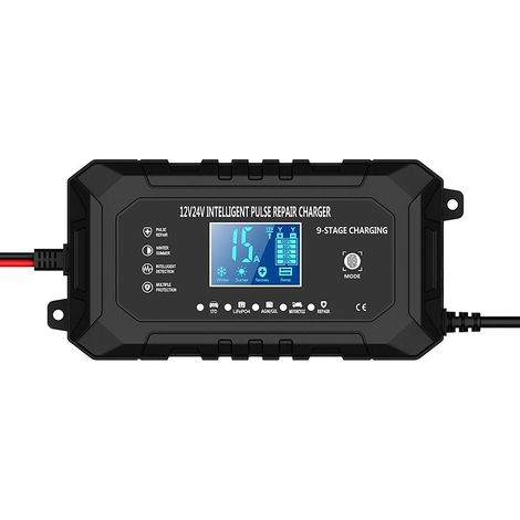 Chargeur Batterie Voiture, 12V/24V Chargeur Batterie Lithium 9 Étapes de Charge avec Réparation, 10 Protection Maintien de Charge avec Batterie LiFePO4, pour Voiture Moto Camion AGM Gel