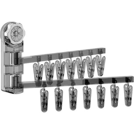 Cintre à chaussettes mural pliable multi-clips, 180 degrés, ventouse, transparent, 30 x 5 x 17 cm, gris (1/5)