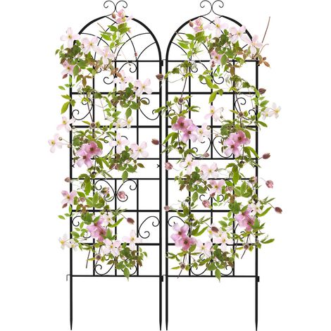 Lot de 2 treillis métalliques autoportants noirs 180 x 50 cm, support pour plantes grimpantes avec motif papillon pour jardin et terrasse (1/5)