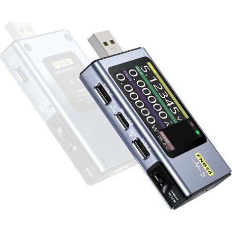 Voltmètre et ampèremètre numérique portable USB Type-C pour tests de recharge rapide, mesure de capacité et d'ondulation (noir)