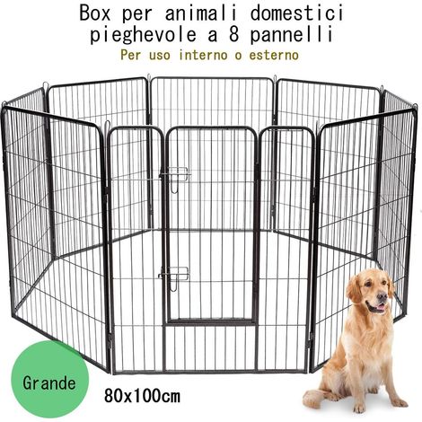 COSTWAY Recinto per Cani da Interno ed Esterno, Recinzione per Animali Domestici con 8 Pannelli di Metallo, Box per Cani, Gatti e Conigli, 80 x 100 cm (1/5)
