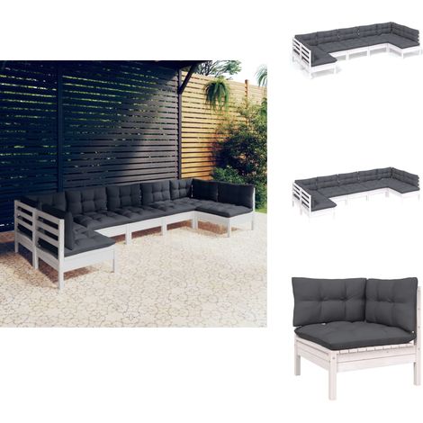 7-tlg. Garten-Lounge-Set mit Kissen Weiß Kiefer Massivholz - Garten Lounge Set - Kiefernholzmöbel - Outdoor Möbel - Gartengeräte - Balkonmöbeln (1/5)