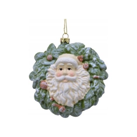 Pendentif couronne de Noël avec tête de Père Noël 11 cm