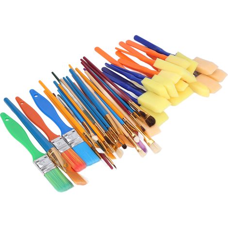 Lot de 50 pinceaux de peinture, poils en nylon, manche en bois, usage polyvalent, tailles variées pour artistes et amateurs (1/5)