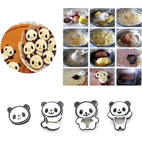 Ensemble de 4 moules à biscuits Panda, outils de pâtisserie créatifs de style dessin animé, moule à cupcakes, desserts et chocolats (assortis) (1/5)