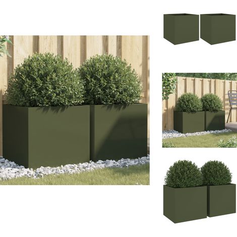 Jardinières 2 pcs vert olive 49x47x46 cm acier - Jardiniere - Pots De Fleurs - Balcon - Patio - Jardin (1/5)