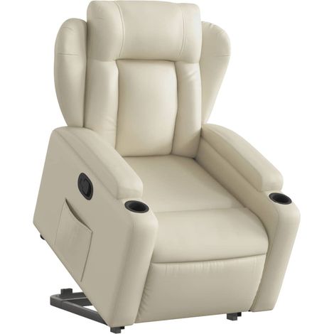 vidaXL Poltrona Alzapersona Reclinabile Crema in Similpelle (1/5)