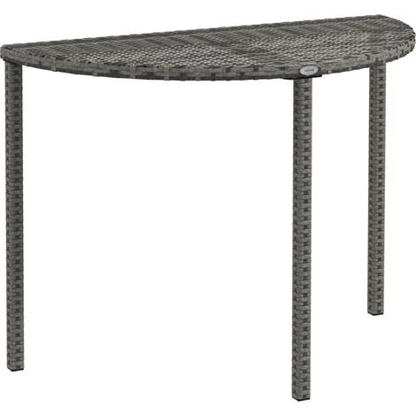 Table d'appoint demi-lune en polyrattan et métal gris 100 x 50 x 74 cm pour balcon et terrasse (1/5)
