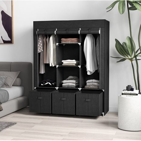 CHICFURN Armario ropero de tela 125 x 43 x 162,5 cm negro de acero, ahorra espacio (1/5)