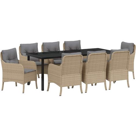 Maison Exclusive - Set da Pranzo per Giardino con cuscino 9 pcs Beige polyrattan