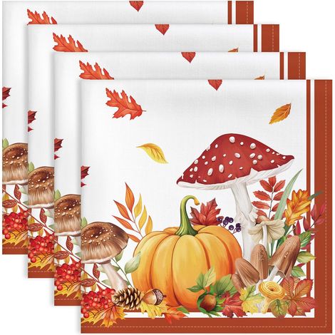 Ensemble 4 Serviettes de Table Motif Champignon