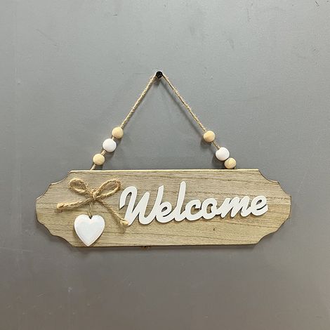 Panneau De Bienvenue En Bois Naturel 25.8 X 7.6 Cm Avec Corde Suspendue Décoration Porte D'Entrée Accrochable Pour Maison (1/5)