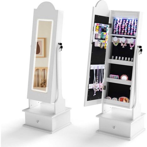 Mobiletto portagioie per bambini con specchio e luci a LED, bianco