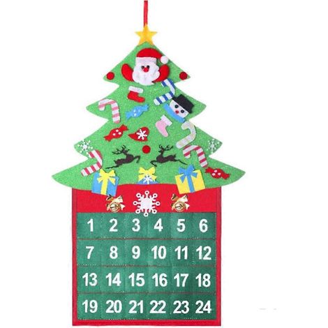 Calendrier de l'Avent de 24 jours en forme de sapin, décoration murale ou à suspendre (1 pièce).-6035CM