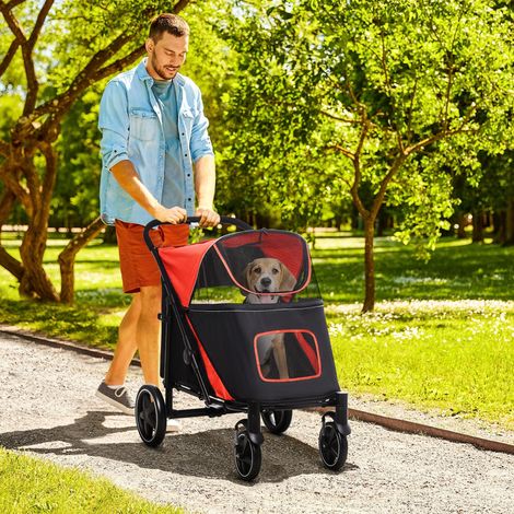 Poussette pliable pour chien avec ouvertures zippées et fenêtres en filet, 112 x 65 x 100 cm, noire et rouge (1/5)