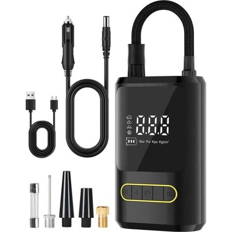 [JAMAIS UTILISÉ]Gonfleur Pneus Voiture, 12V Compresseur Voiture avec Lumière LED, Batterie 4000mAh 150PSI Gonfleur Pneus Voiture Sans Fil, Compresseur à Air avec 4 Buses pour Voiture, Moteur, Vélo.