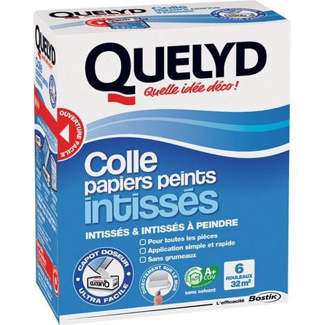 Colle spéciale pour papiers intissés 300 g – Formule amylacée prête à l'emploi – Rendement 32 m² pour 6 rouleaux – COV A+ – Quelyd