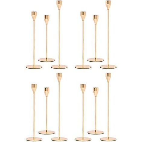 12 Pcs Dorés Chandelier Doré Métal, Compatibles avec Bougies Coniques de 3/4 Pouces D'épaisseur, Support Décoratif en Métal pour Mariage, Dîner, Fête, Décoration de La Maison