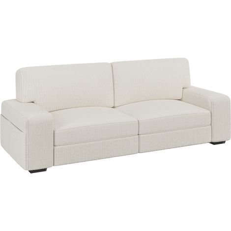 Homevive Moderno Sofá de Pana Sofá de 2 Plazas con los Bolsillos Laterales del Almacenaje para Sala de Estar o Salón con Cojines del Asiento Desmontables Marfil (1/5)