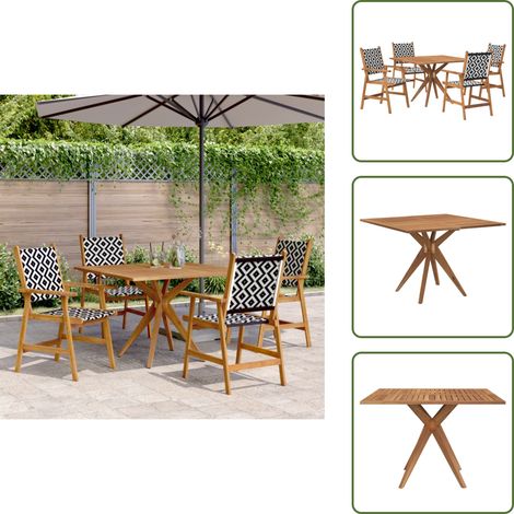 The Living Store Ensemble à manger de jardin 5 pcs Bois d'acacia solide - Salon De Jardin - Mobilier De Jardin - Table De Jardin - Chaises De Jardin - Acacia (1/5)