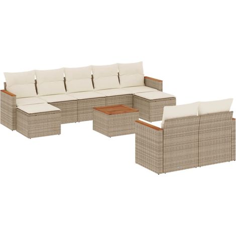 Maison Exclusive - Set Divano da Giardino 10 pz con Cuscini Beige in Polyrattan (1/5)