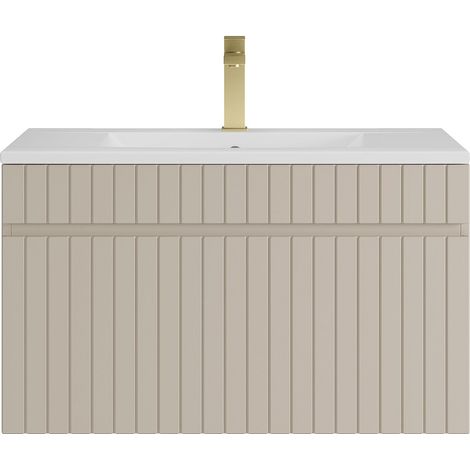 Mobile bagno sospeso scanalato beige con lavabo da incasso e rubinetto 80 cm - SATARA (1/3)