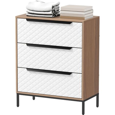 Commode Delien 3 tiroirs tissu motif diamant blanc naturel (1/5)