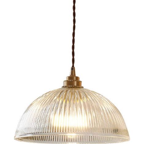 GENERIC-Luminaire Suspension Dôme en Verre Transparent Vintage Industrielle avec Base E27 en Laiton Cuivre Lustre Loft Lampe suspendue au plafond (25cm) (1/5)