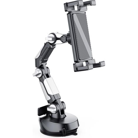 Support Tablette Voiture avec Bras Articulé, Support 360° Réglable, Porte Tablette Voiture Pare-Brise/Tableau de Bord, Support Téléphone Camion 5-12.9", Argent