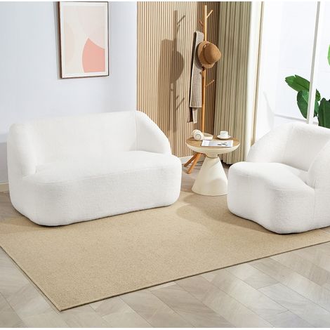 Sofá de 2 plazas curvo de poliéster blanco crema OKWISH (1/5)