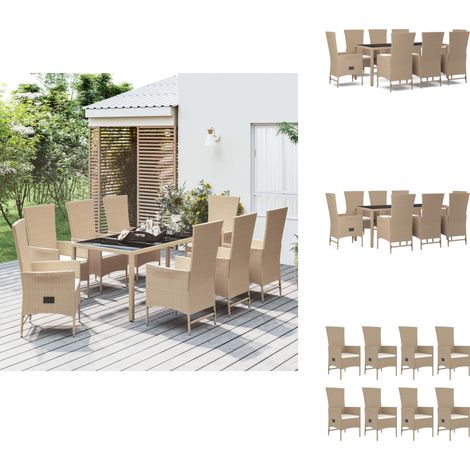 9-tlg. Garten-Essgruppe mit Kissen Beige Poly Rattan - Gartenmöbel - Essgruppe - Gartenset - Outdoor Möbel - Rattan Gartenmöbel (1/5)