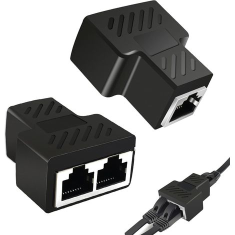 RJ45-Adapter – 2er-Pack – ABS und Kupfer – Cat 5 auf 8 Ethernet-Splitter – Für LAN-Netzwerke – Schwarz (1/5)