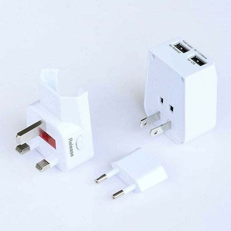 Internationale Adapter: Tragbarer internationaler Steckeradapter mit 2 USB-Anschlüssen, universell für 150 Länder – 100–240 Volt, tragbarer, sicherer und langlebiger Kunststoff-Ausgangsadapter